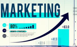 Marketing infographic featuring arrows and graphs, emphasizing strategies for achieving 80% growth in the industry.