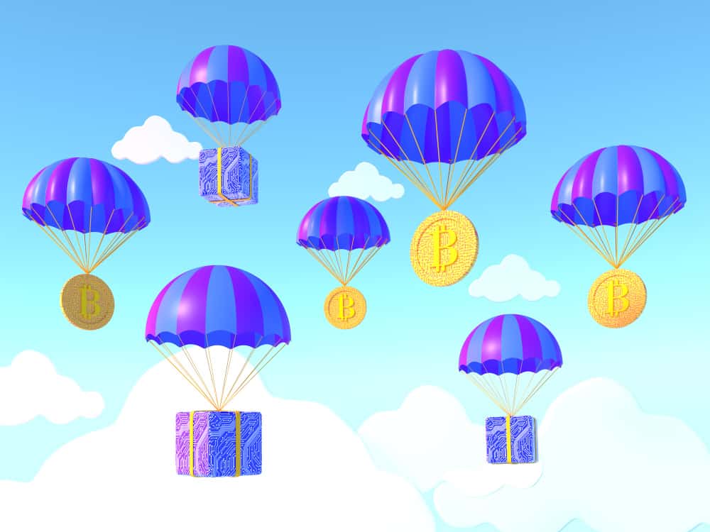 Parachutes descending with coins in the sky, representing the innovative approach of drop servicing in a dynamic environment.